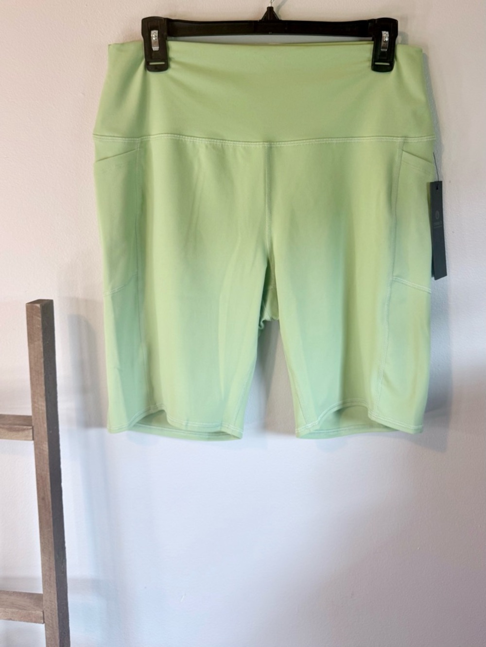 Mono B Light Green High-Waist Bike Shorts with Side Pockets